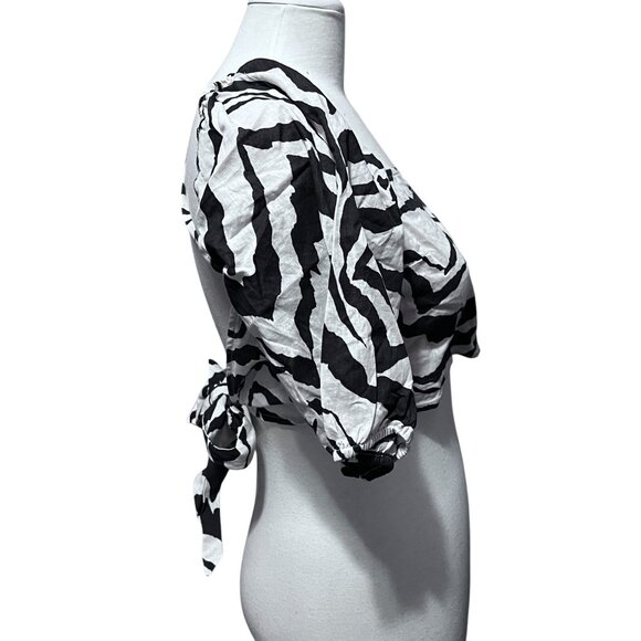 Halara Square Neck Puff Sleeve Backless Tie Back Zebra Stripe Crop Top Sz Mediu - Picture 7 of 14
